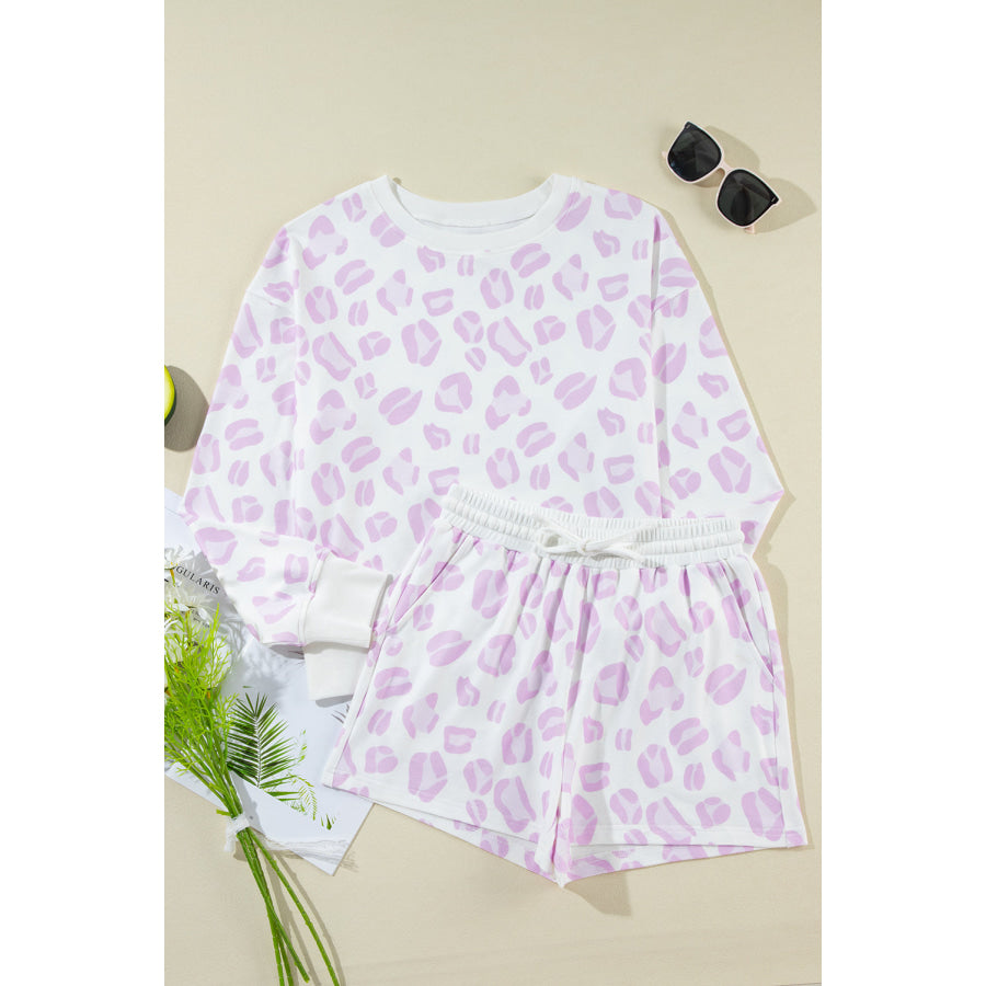 Leopard Long Sleeve Top and Drawstring Shorts Lounge Set Leopard / S Apparel and Accessories