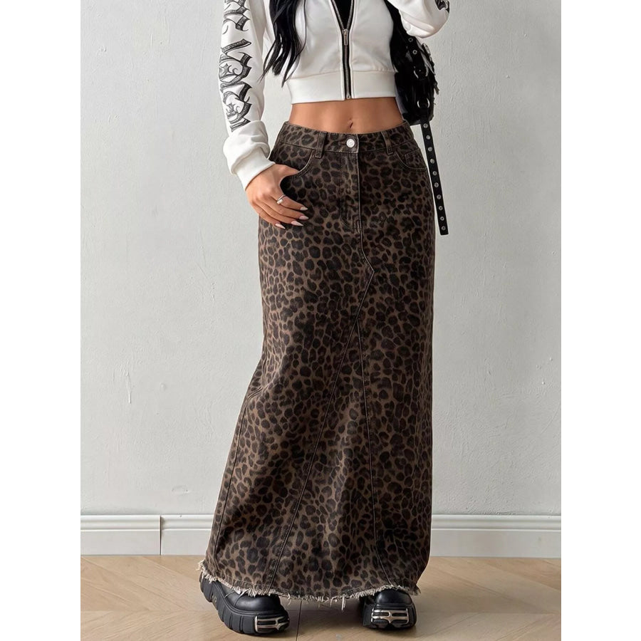 Leopard Maxi Denim Skirt Apparel and Accessories