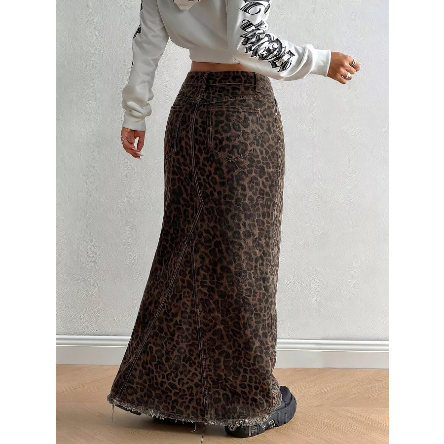 Leopard Maxi Denim Skirt Apparel and Accessories