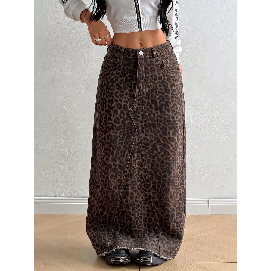Leopard Maxi Denim Skirt Apparel and Accessories