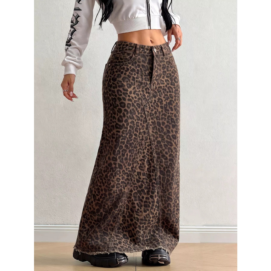 Leopard Maxi Denim Skirt / XS Apparel and Accessories