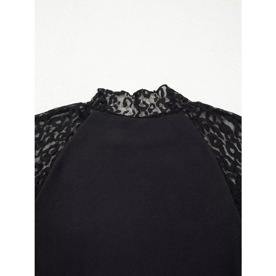 Leopard Mesh Patchwork Knit Long Sleeve Top Apparel and Accessories