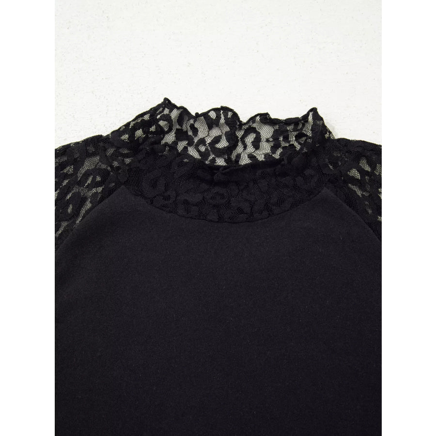 Leopard Mesh Patchwork Knit Long Sleeve Top Apparel and Accessories