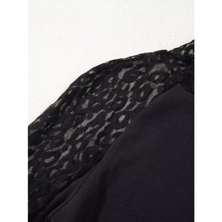 Leopard Mesh Patchwork Knit Long Sleeve Top Apparel and Accessories