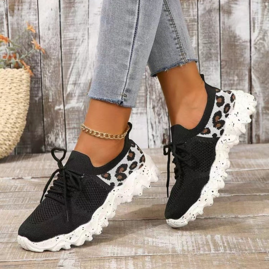 Leopard Mesh Round Toe Athletic Black / 36(US5) Apparel and Accessories