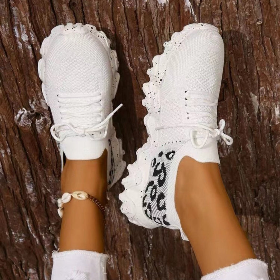 Leopard Mesh Round Toe Athletic White / 36(US5) Apparel and Accessories