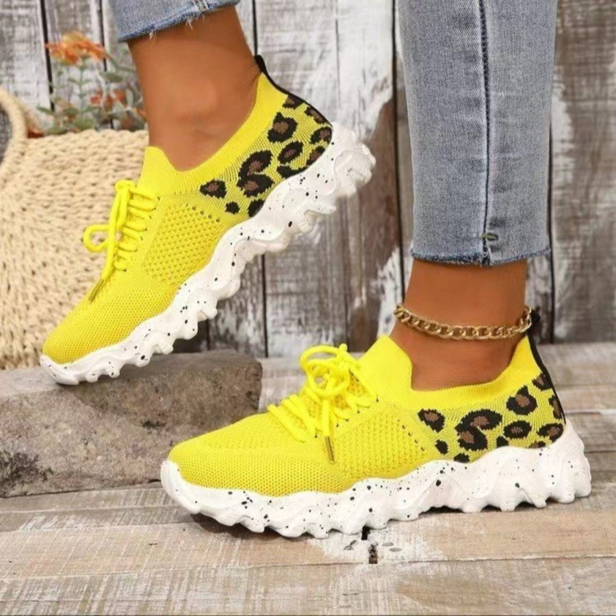 Leopard Mesh Round Toe Athletic Yellow / 36(US5) Apparel and Accessories