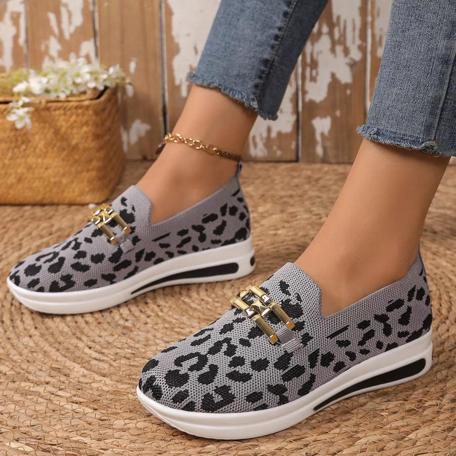 Leopard Mesh Slip-Ons Gray / 36 Apparel and Accessories