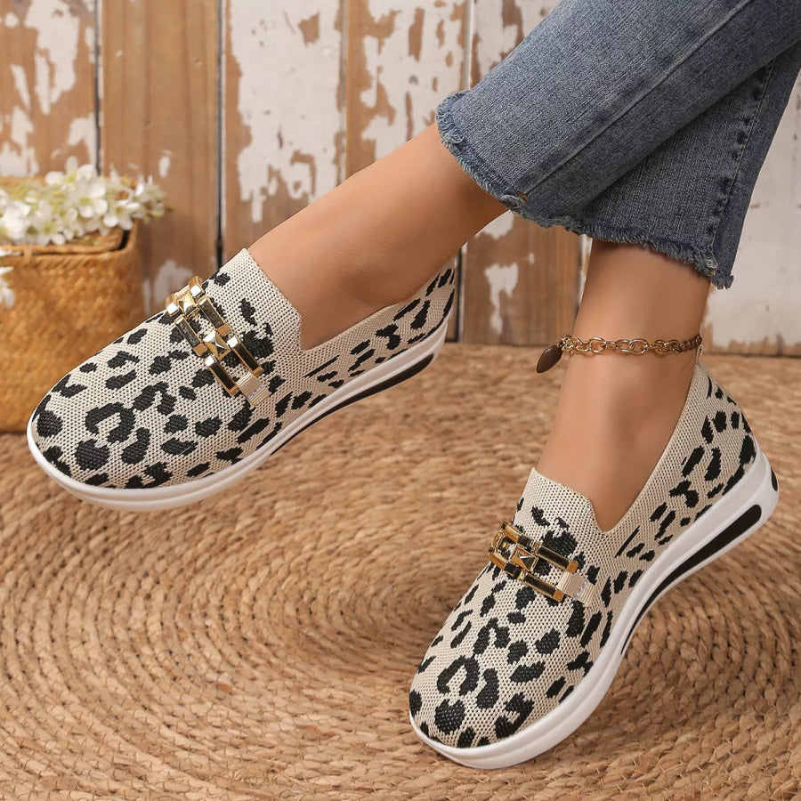Leopard Mesh Slip-Ons Khaki / 36 Apparel and Accessories