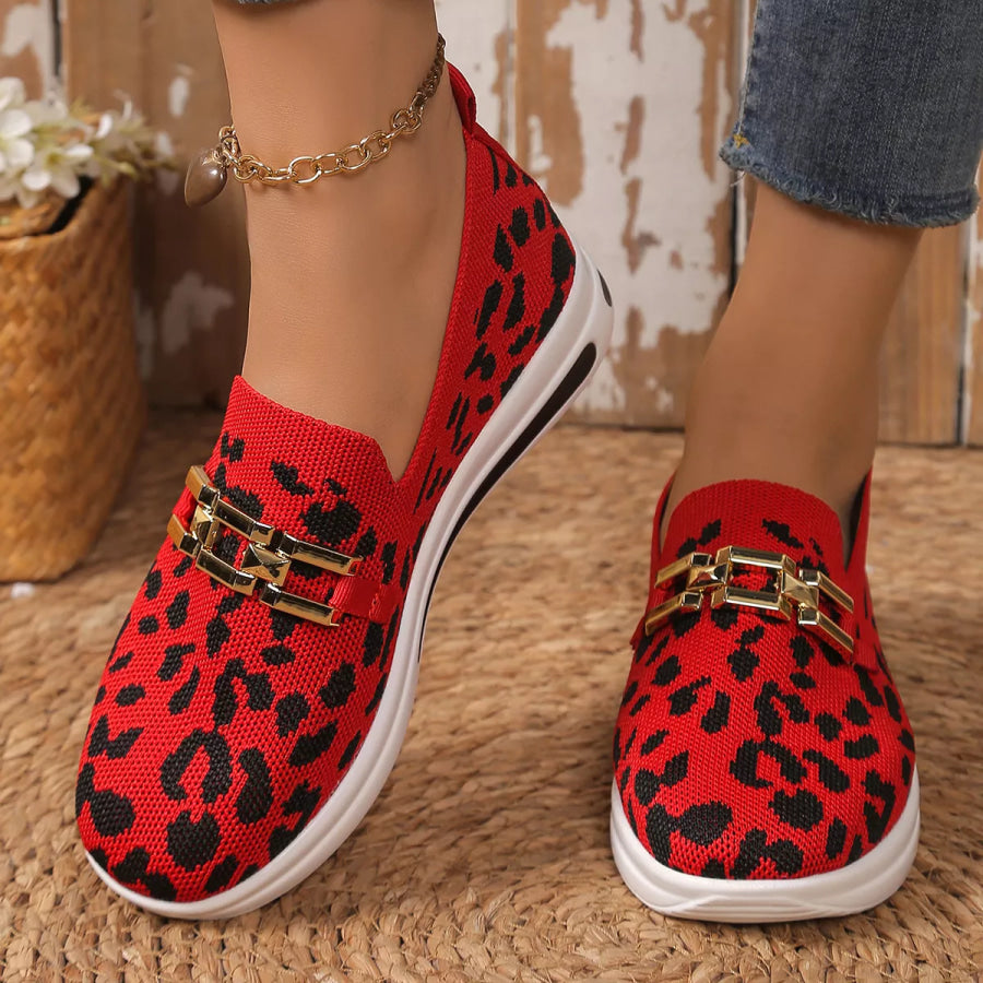 Leopard Mesh Slip-Ons Red / 36 Apparel and Accessories