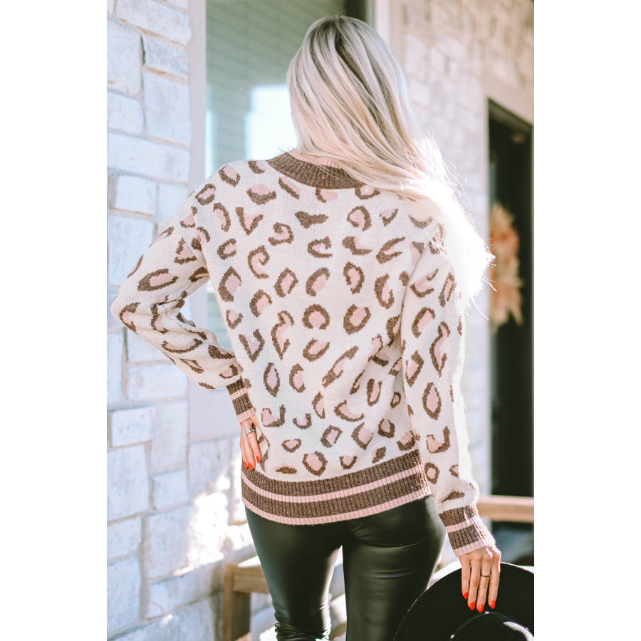 Leopard Mock Neck Long Sleeve Sweater Apparel and Accessories