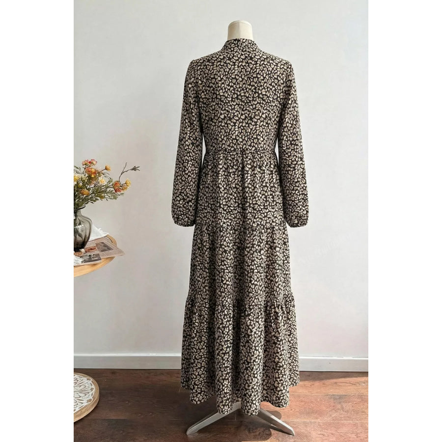 Leopard Notched Balloon Sleeve Dress Apparel and Accessories