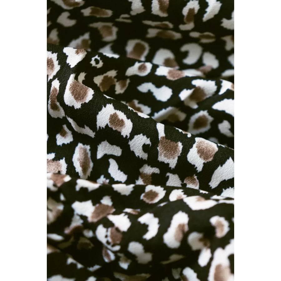 Leopard Notched Balloon Sleeve Dress Apparel and Accessories