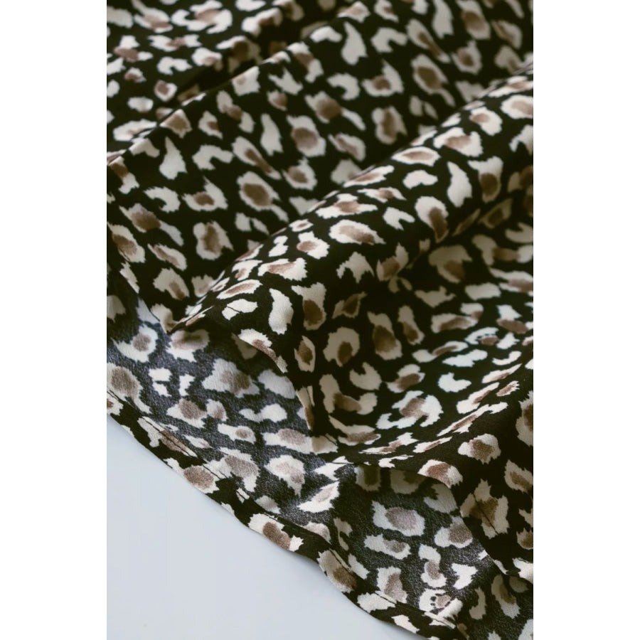 Leopard Notched Balloon Sleeve Dress Apparel and Accessories