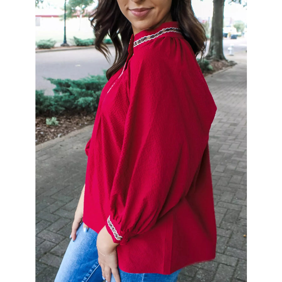 Leopard Notched Long Sleeve Blouse Apparel and Accessories
