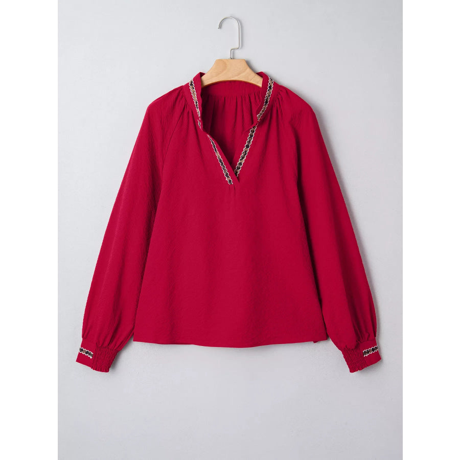 Leopard Notched Long Sleeve Blouse Apparel and Accessories