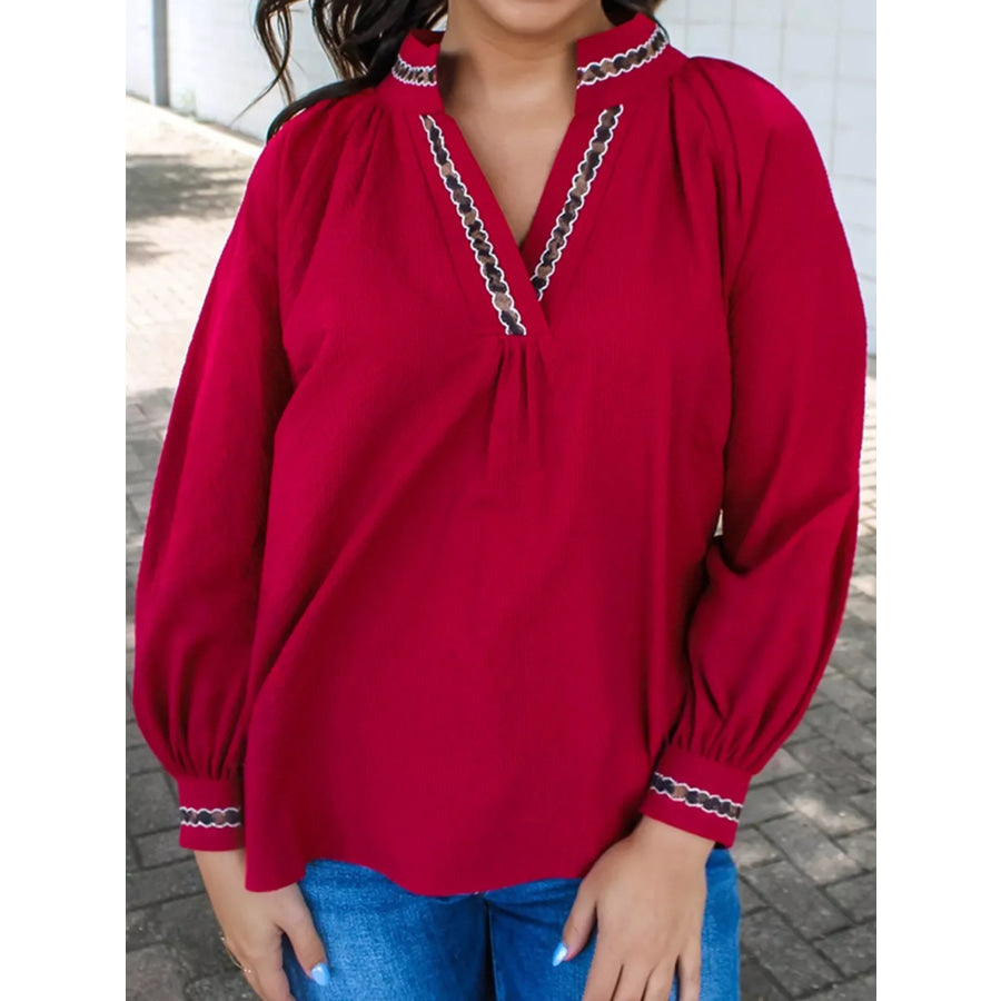 Leopard Notched Long Sleeve Blouse Apparel and Accessories