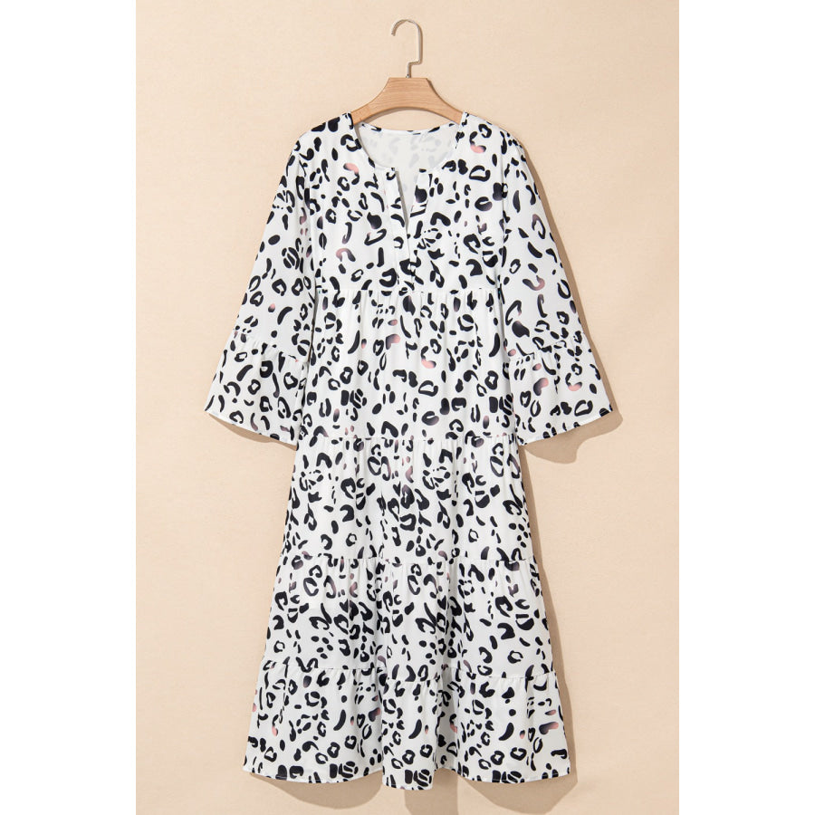 Leopard Notched Long Sleeve Dress Apparel and Accessories