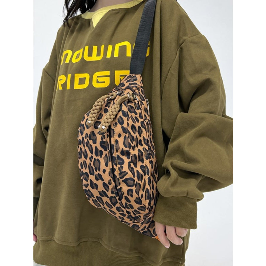 Leopard Nylon Crossbody Bag Camel / One Size Apparel and Accessories