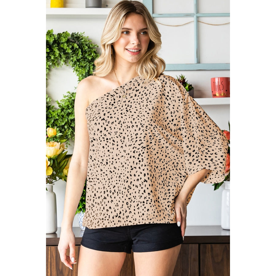 Leopard One-Sleeve Blouse Sand / S