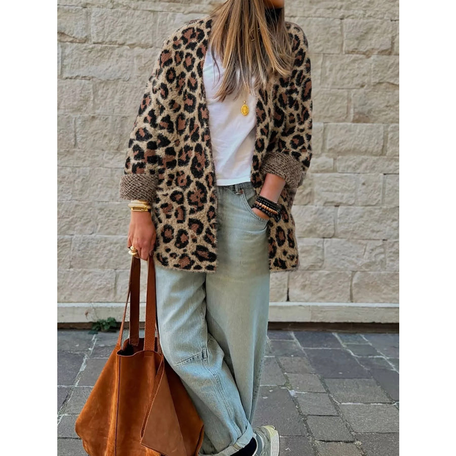 Leopard Open Casual Cardigan Leopard / S Apparel and Accessories