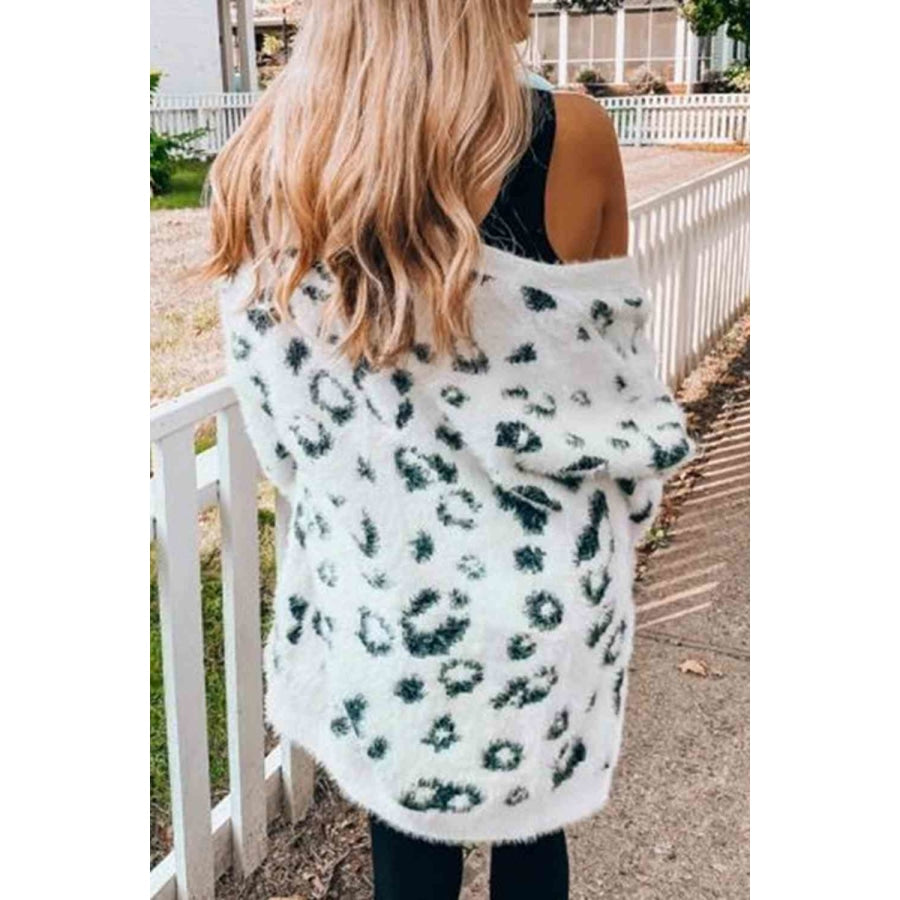 Leopard Open Front Cardigan with Pockets