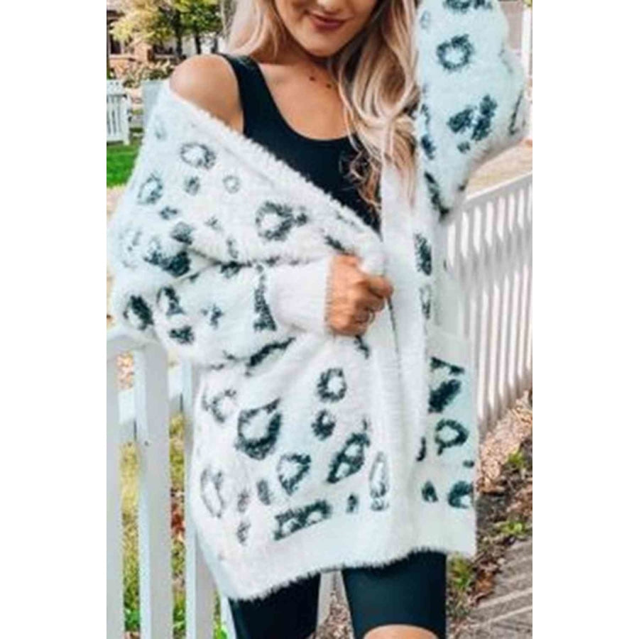 Leopard Open Front Cardigan with Pockets