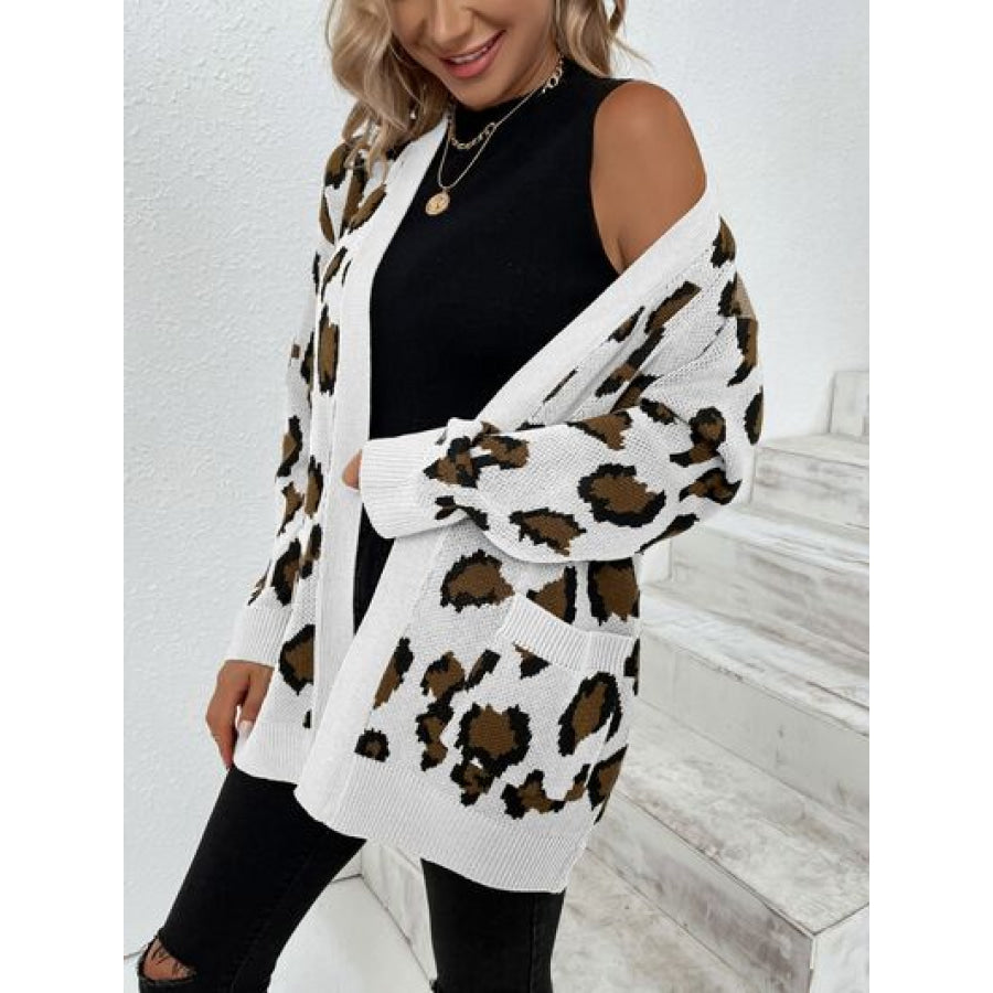 Leopard Open Front Dropped Shoulder Cardigan Clothing