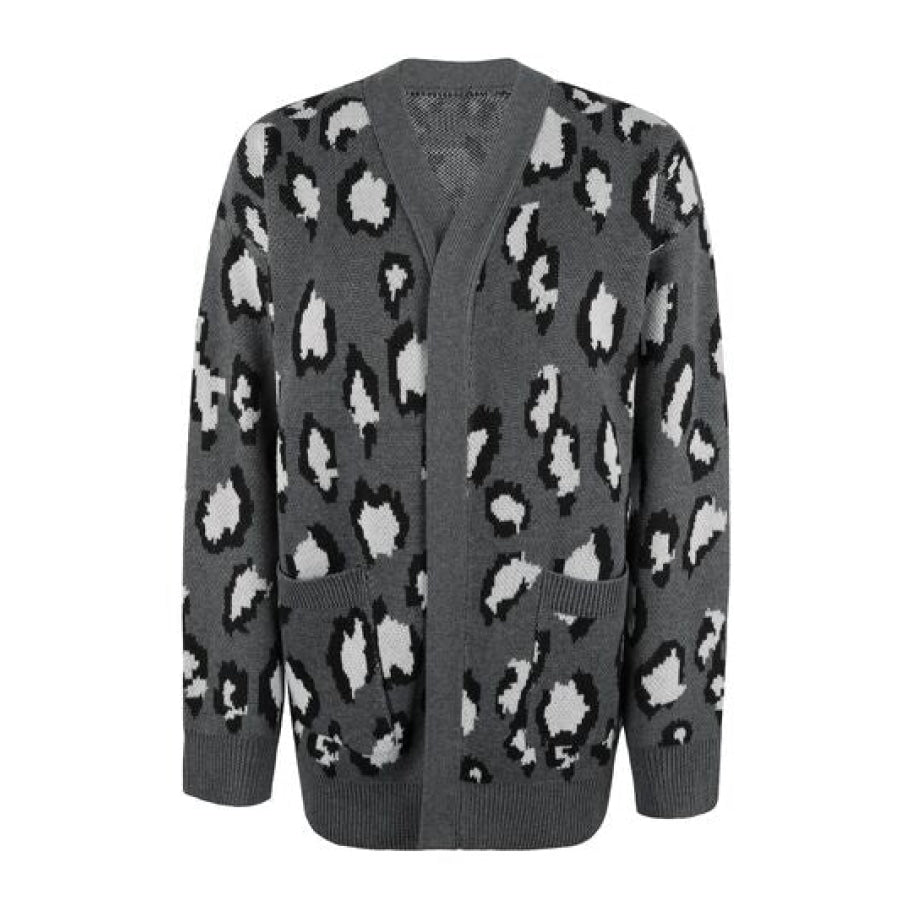 Leopard Open Front Dropped Shoulder Cardigan Clothing