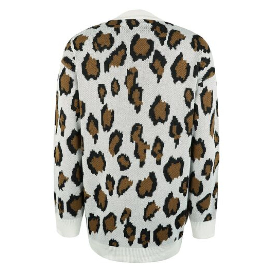 Leopard Open Front Dropped Shoulder Cardigan Clothing