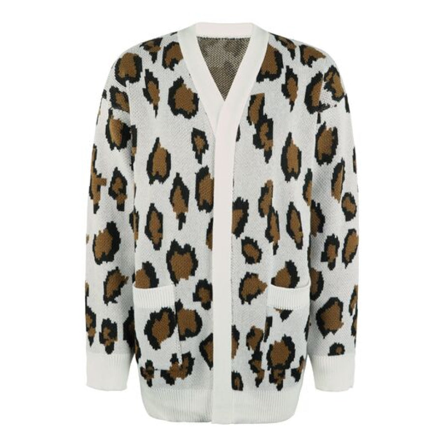 Leopard Open Front Dropped Shoulder Cardigan Clothing