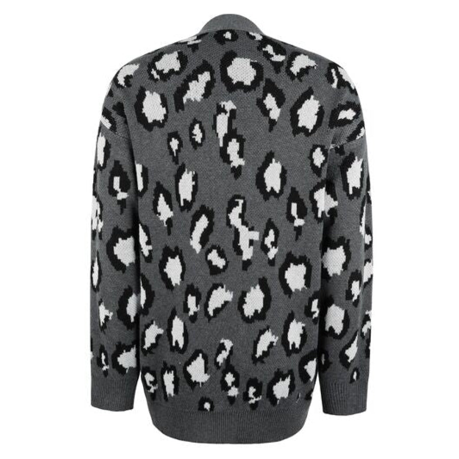 Leopard Open Front Dropped Shoulder Cardigan Clothing