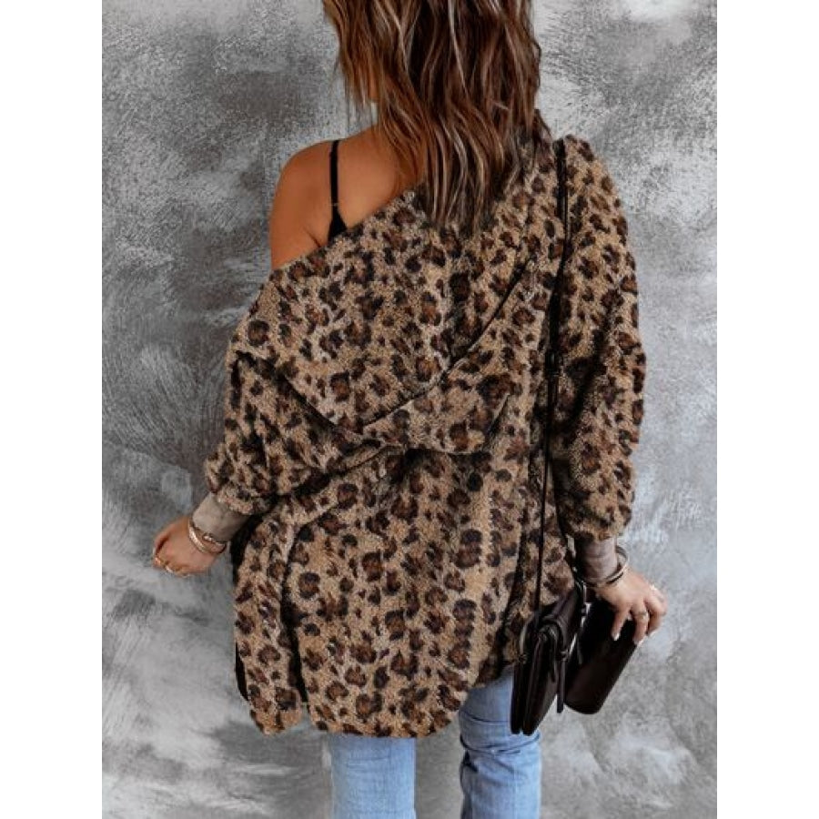 Leopard Open Front Hooded Jacket Clothing