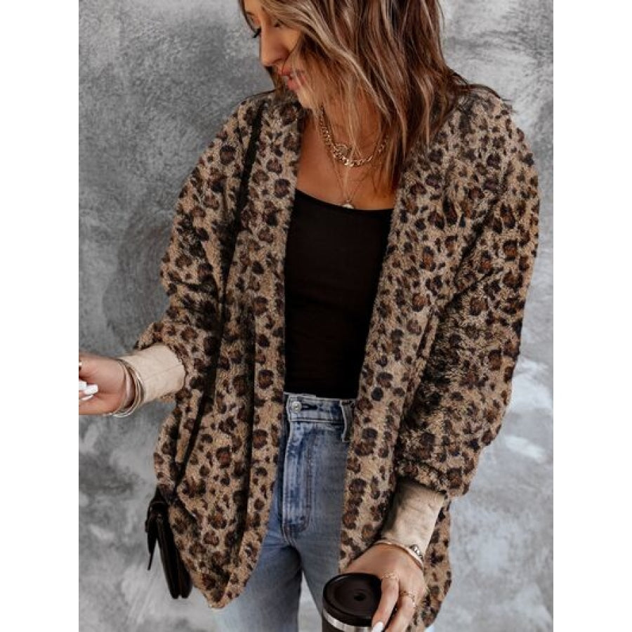 Leopard Open Front Hooded Jacket Leopard / S Clothing