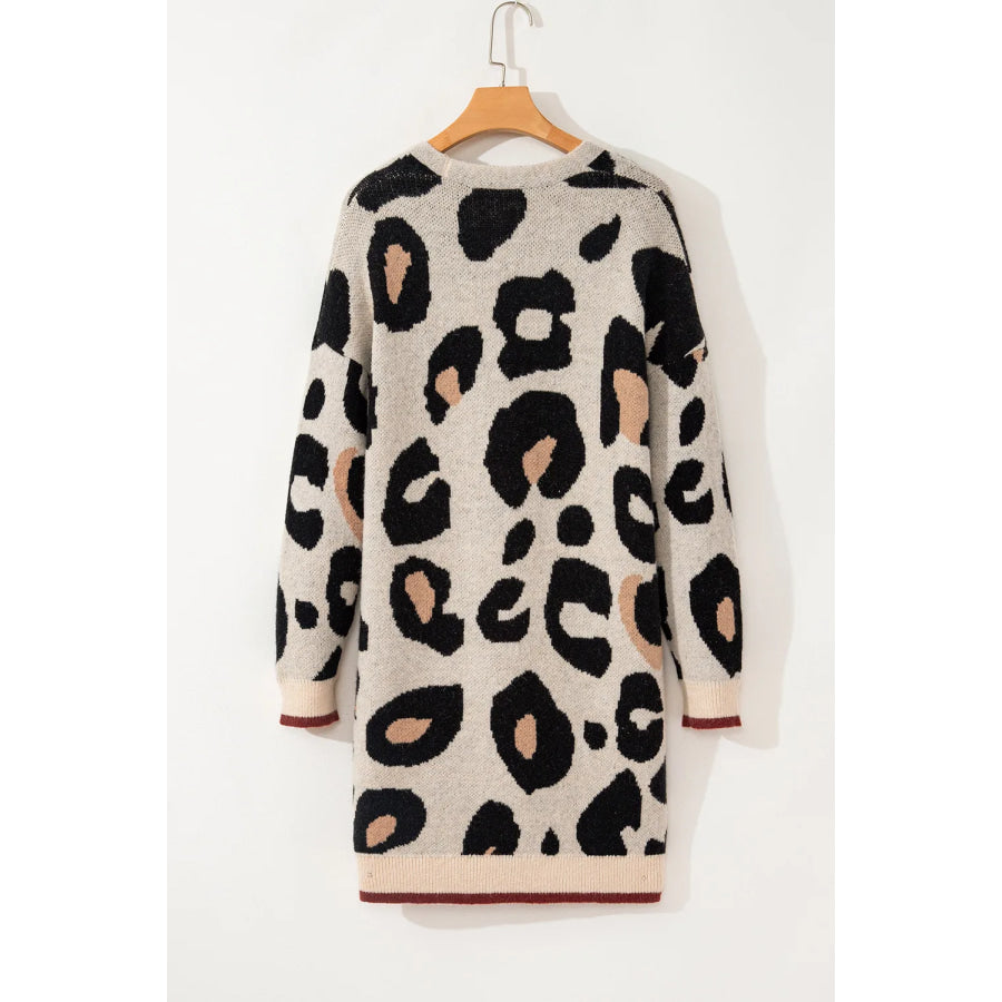 Leopard Open Front Long Sleeve Cardigan Apparel and Accessories