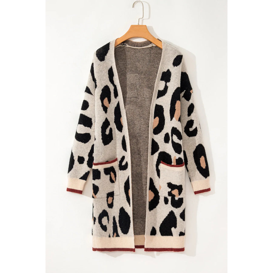 Leopard Open Front Long Sleeve Cardigan Apparel and Accessories