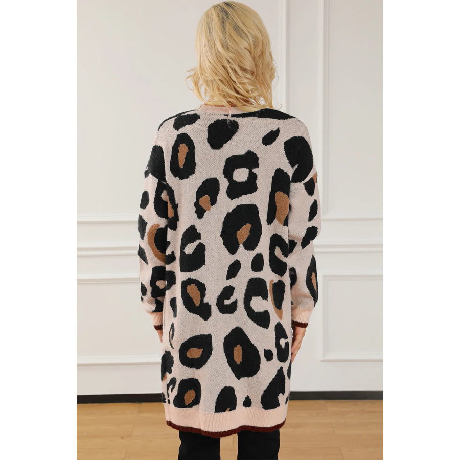 Leopard Open Front Long Sleeve Cardigan Apparel and Accessories