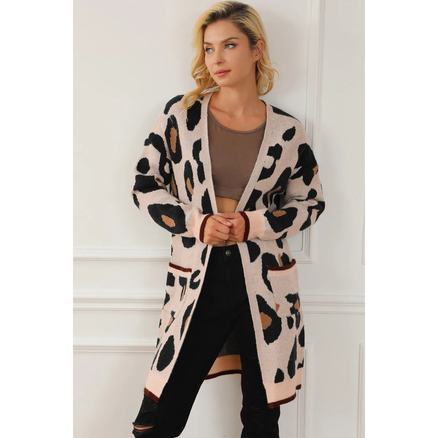 Leopard Open Front Long Sleeve Cardigan Leopard / S Apparel and Accessories