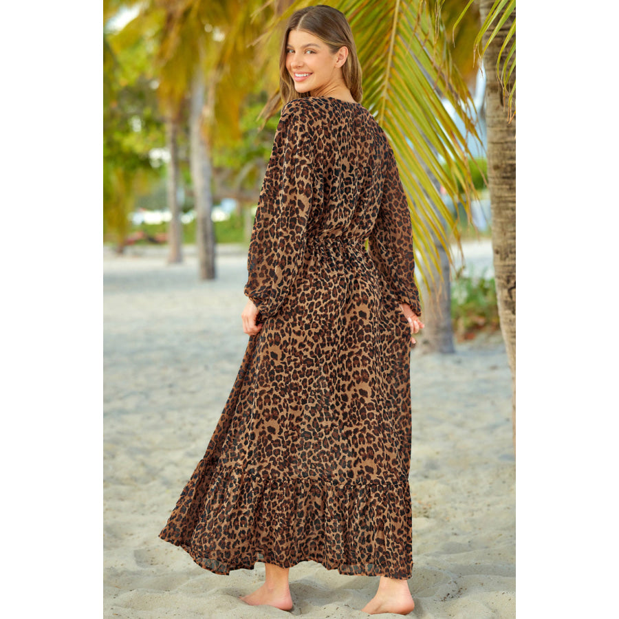 Leopard Open Front Long Sleeve Cover Up / S Apparel and Accessories
