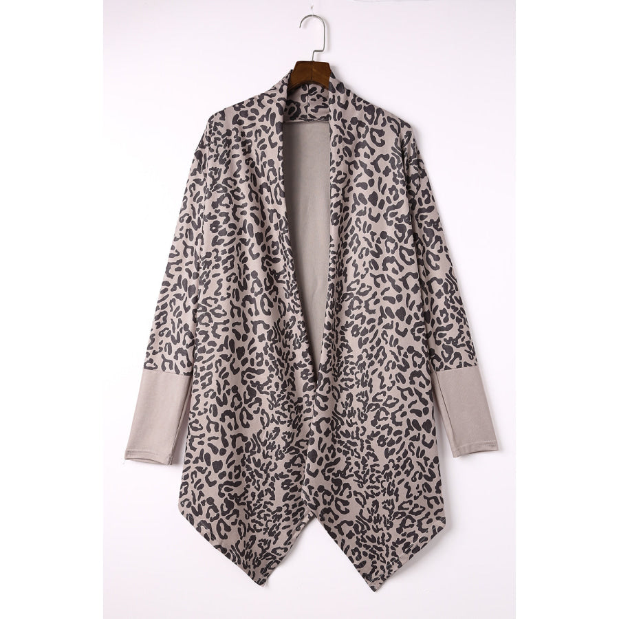 Leopard Open Front Long Sleeve Cover-Up Leopard / S Apparel and Accessories