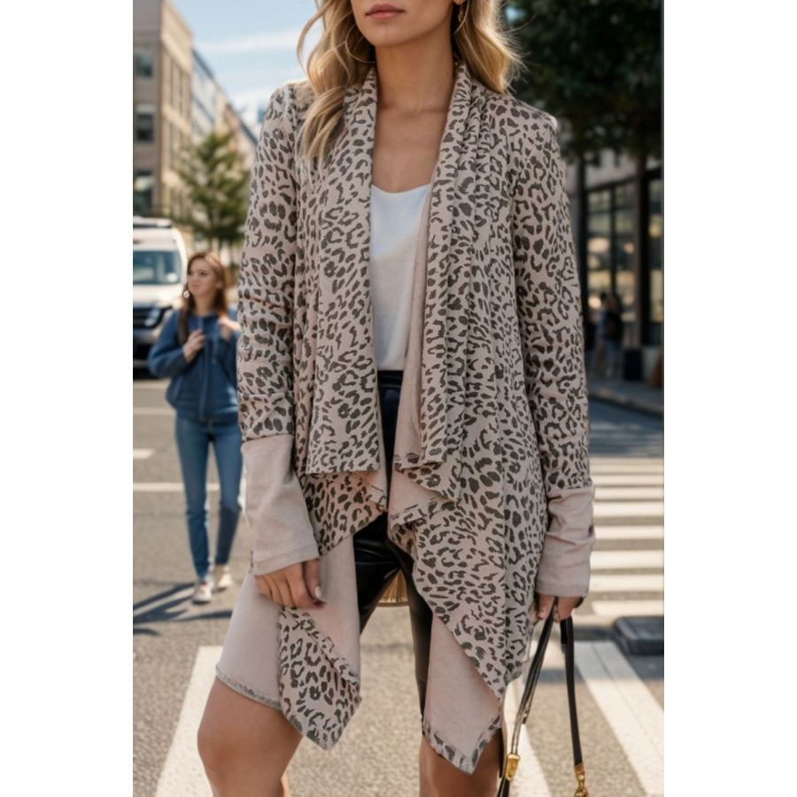Leopard Open Front Long Sleeve Cover-Up Leopard / S Apparel and Accessories