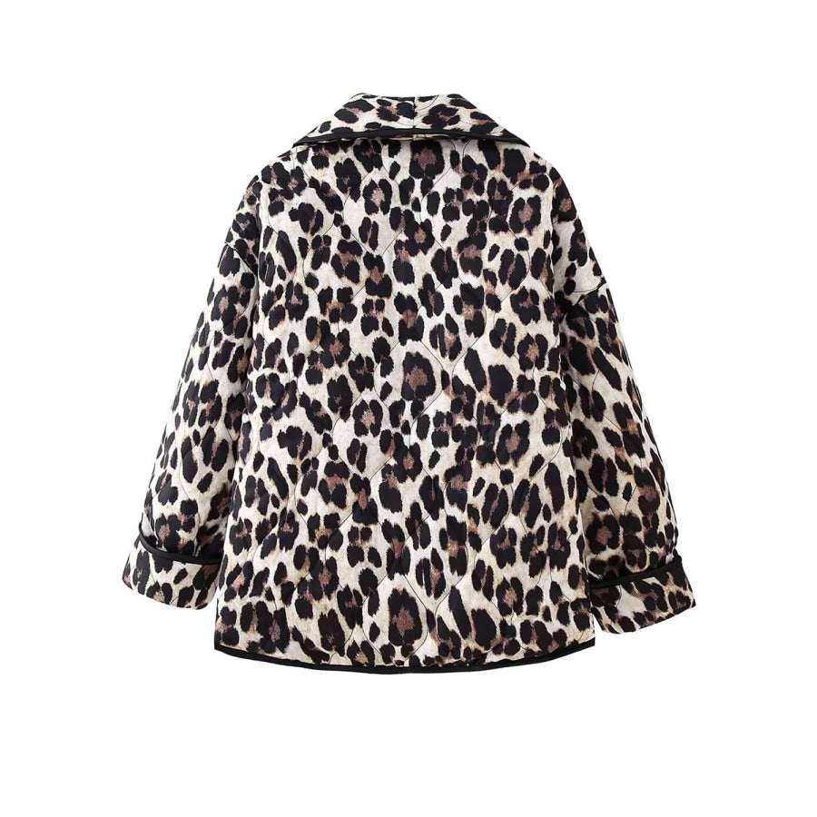 Leopard Open Front Long Sleeve Outerwear Apparel and Accessories