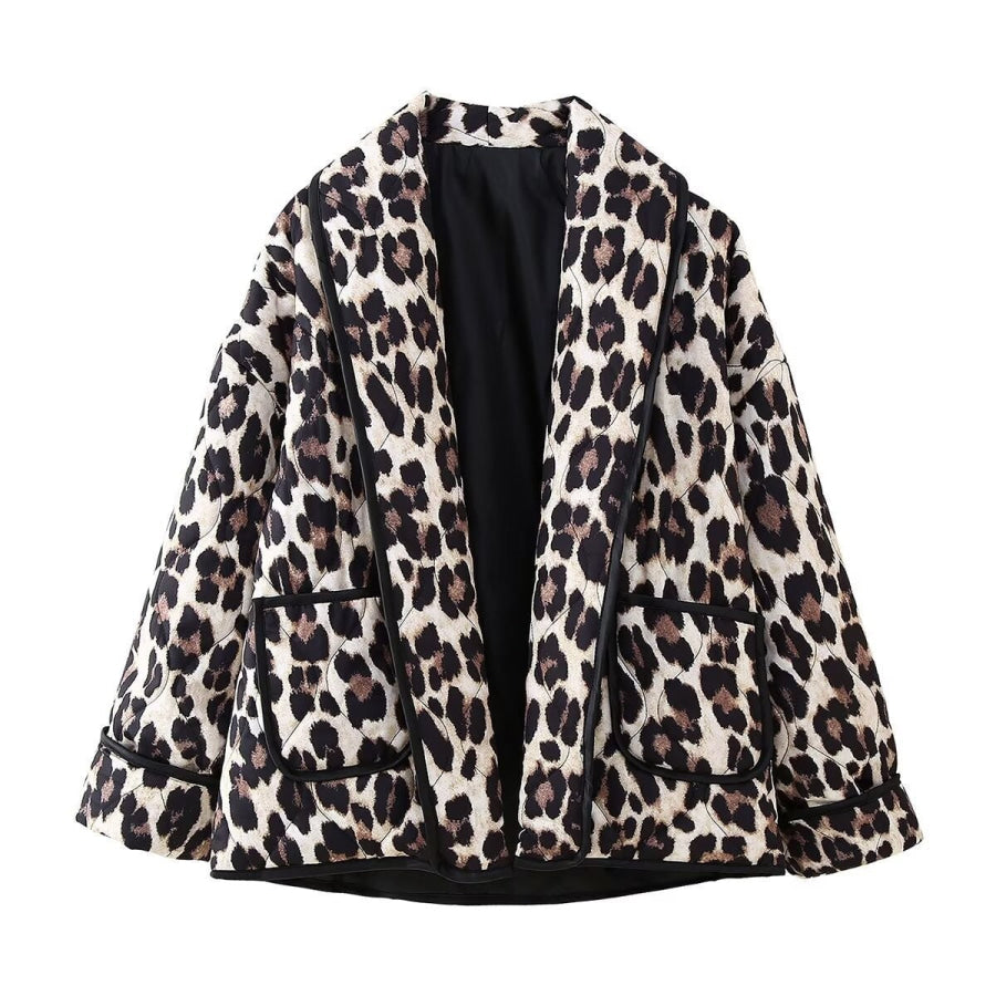 Leopard Open Front Long Sleeve Outerwear Apparel and Accessories