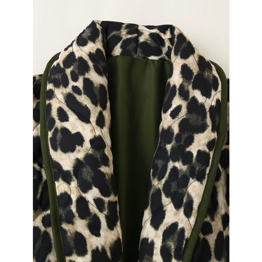 Leopard Open Front Long Sleeve Outerwear Apparel and Accessories