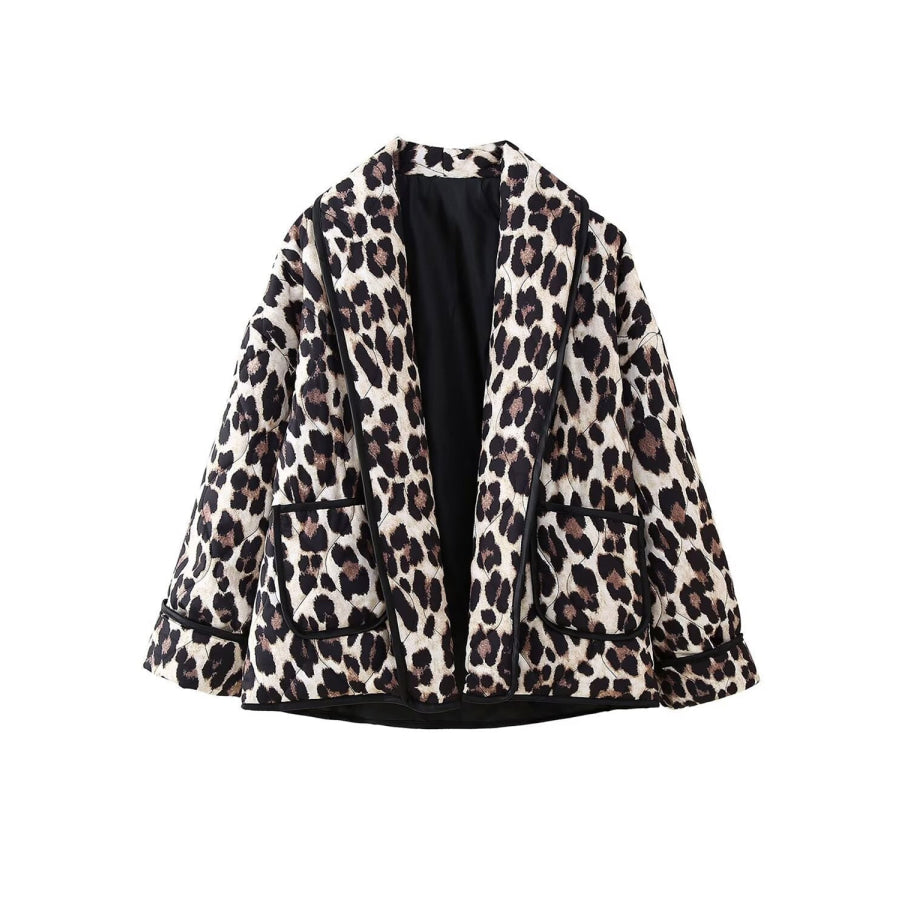 Leopard Open Front Long Sleeve Outerwear Apparel and Accessories