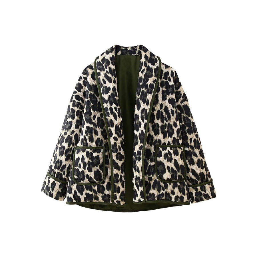 Leopard Open Front Long Sleeve Outerwear Apparel and Accessories