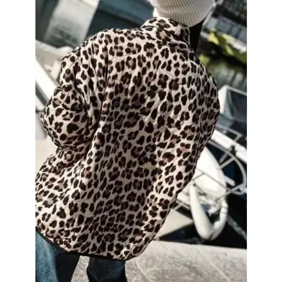 Leopard Open Front Long Sleeve Outerwear Apparel and Accessories