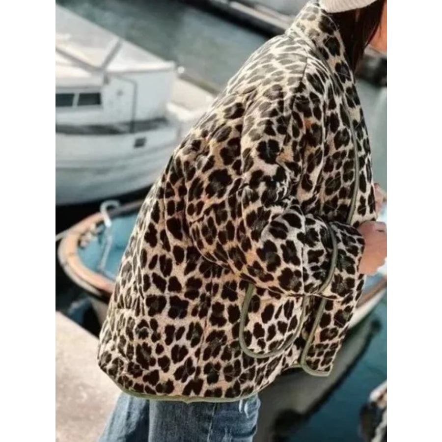 Leopard Open Front Long Sleeve Outerwear Black Forest / S Apparel and Accessories