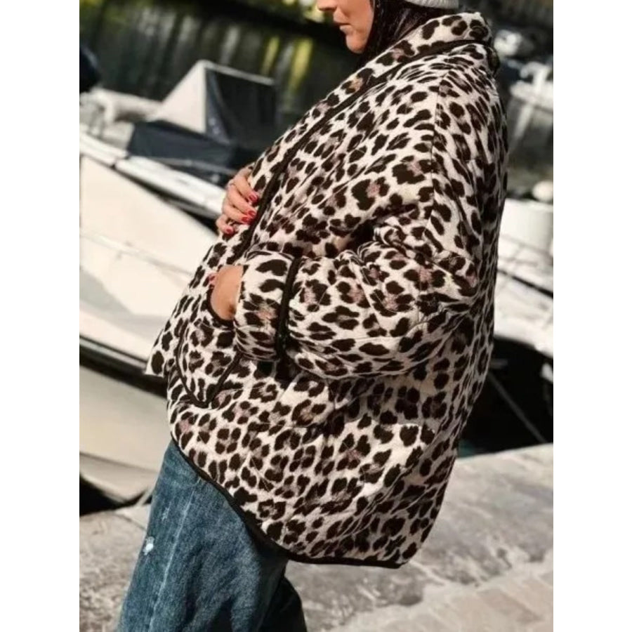 Leopard Open Front Long Sleeve Outerwear Leopard / S Apparel and Accessories