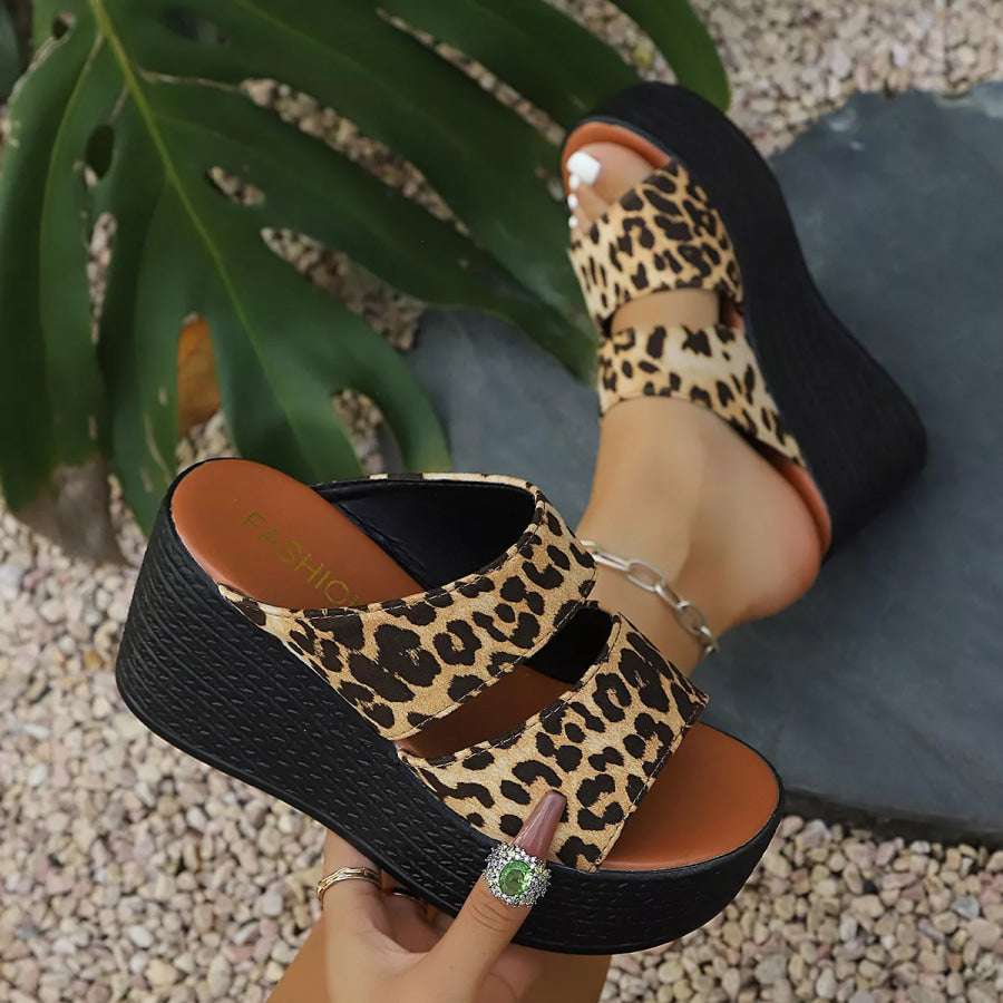 Leopard Open Toe Platform Sandals Brown Leopard Print / 34 Apparel and Accessories